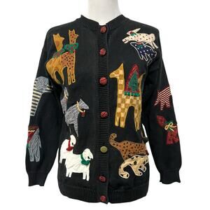 Susan Bristol Noah's Ark Cardigan Sweater Hand Embroidered Vintage Size Small